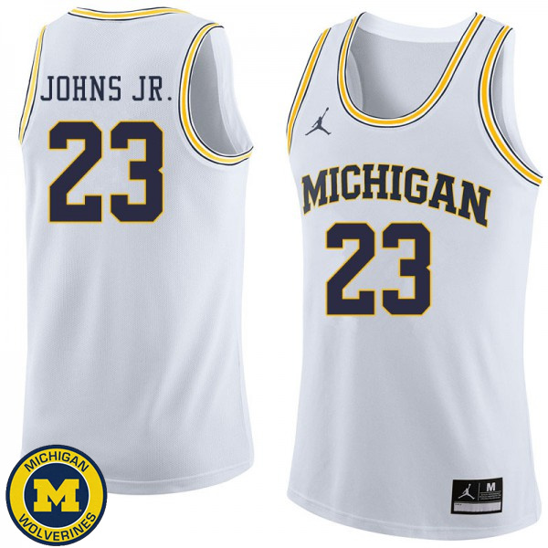 Men's University of Michigan #23 Brandon Johns Jr. White Jordan Brand Embroidery Basketball Jersey